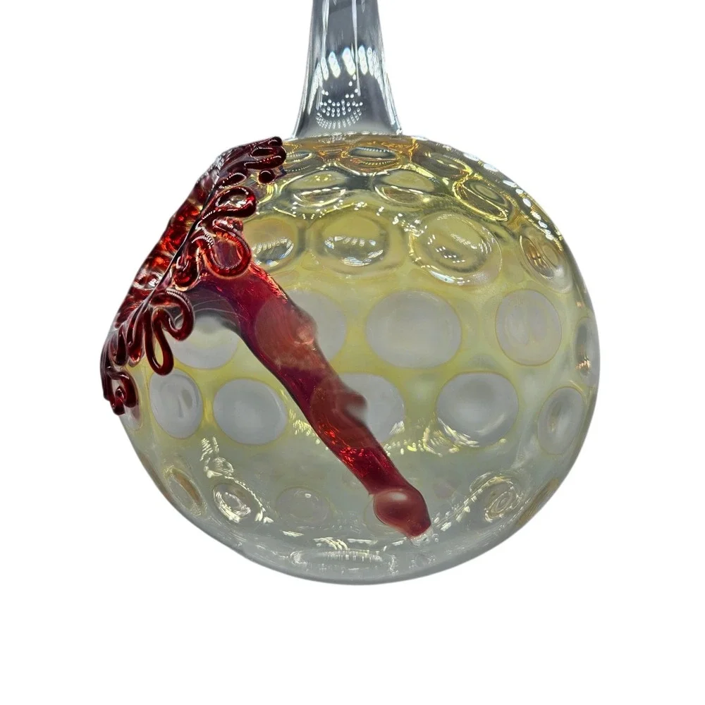 Handblown Glass Orb Ball Hummingbird Feeder Hanging Red Flower Indents Large